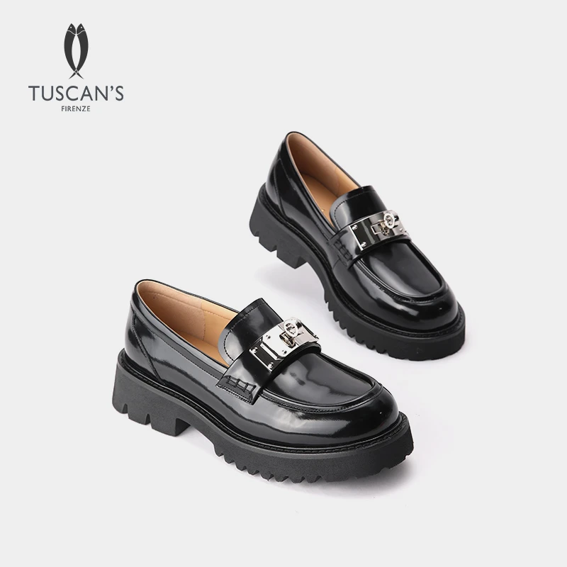 时尚真皮复古英伦风圆头乐福鞋休闲舒适百搭女士单鞋时代集团