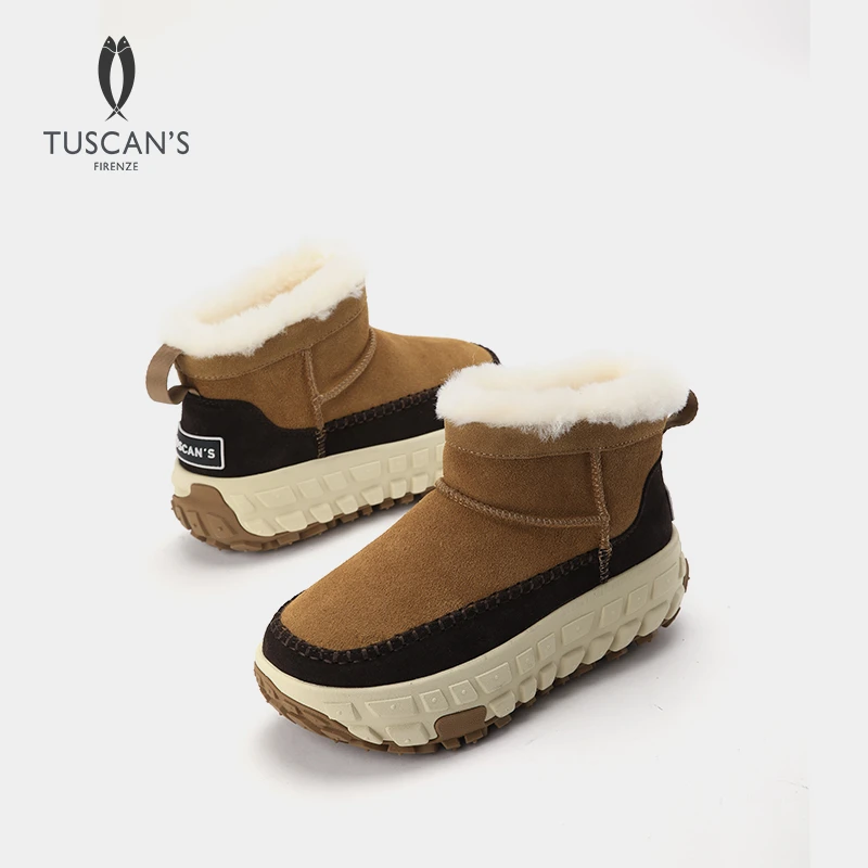 羊皮毛一体冬季新款时尚百搭休闲保暖厚底增高女靴撞色系雪地靴女