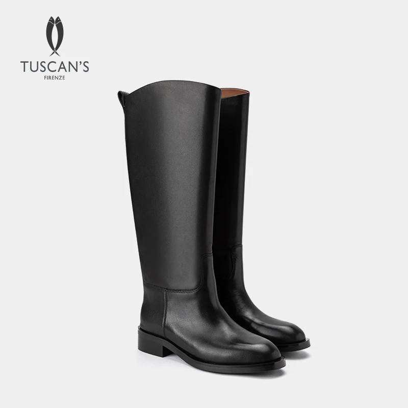 TUSCAN'S秋冬新款时尚百搭舒适纯色长筒真皮女士时装高靴时代集团