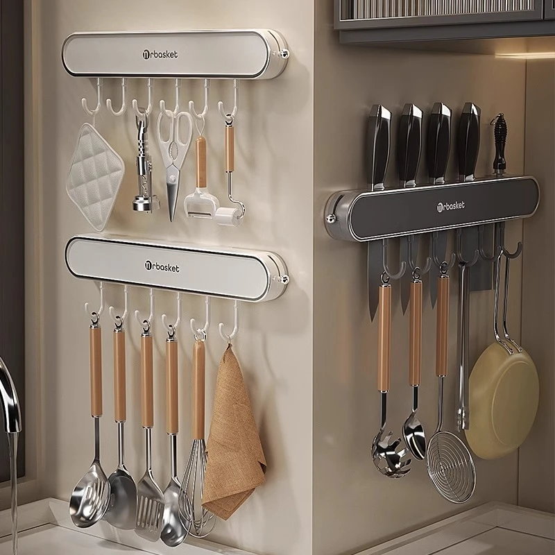 吸盘挂钩厨房免打孔强力承重多功能勺子铲子挂架一排式无痕挂勾架