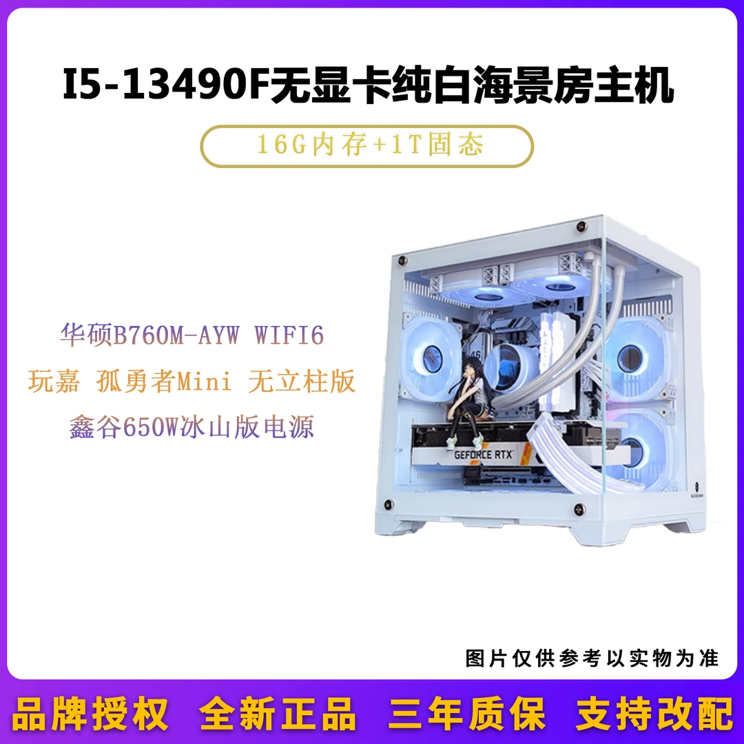 I5 13490F+华硕B760M D4/D5主板黑白色海景房 无显卡吃鸡电竟主机