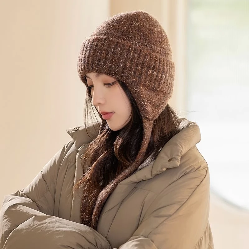 帽子女秋冬韩系时尚百搭毛线帽2024冬季显脸小保暖护耳加厚针织帽