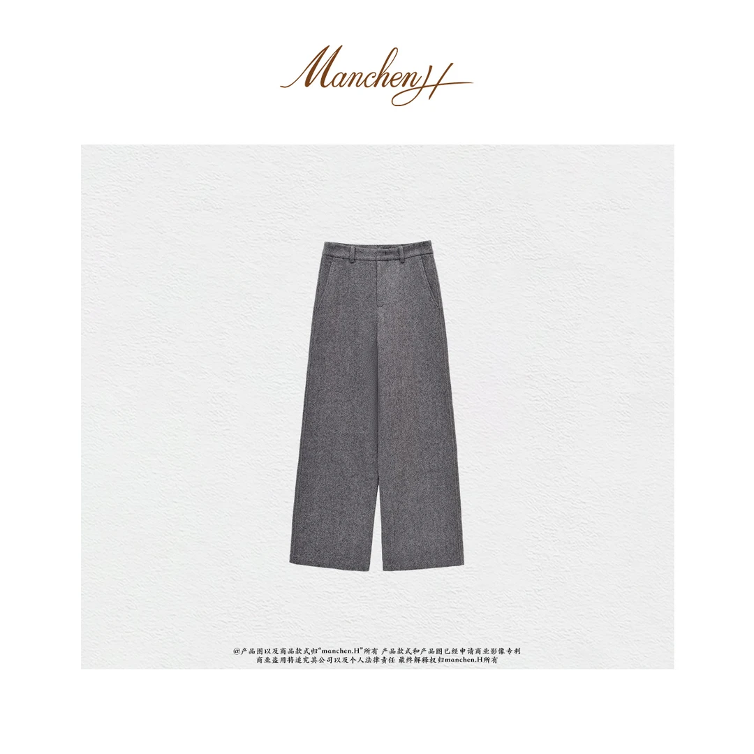 曼辰manchenh“灰系女主”意大利进口面料高定手工长腿西裤
