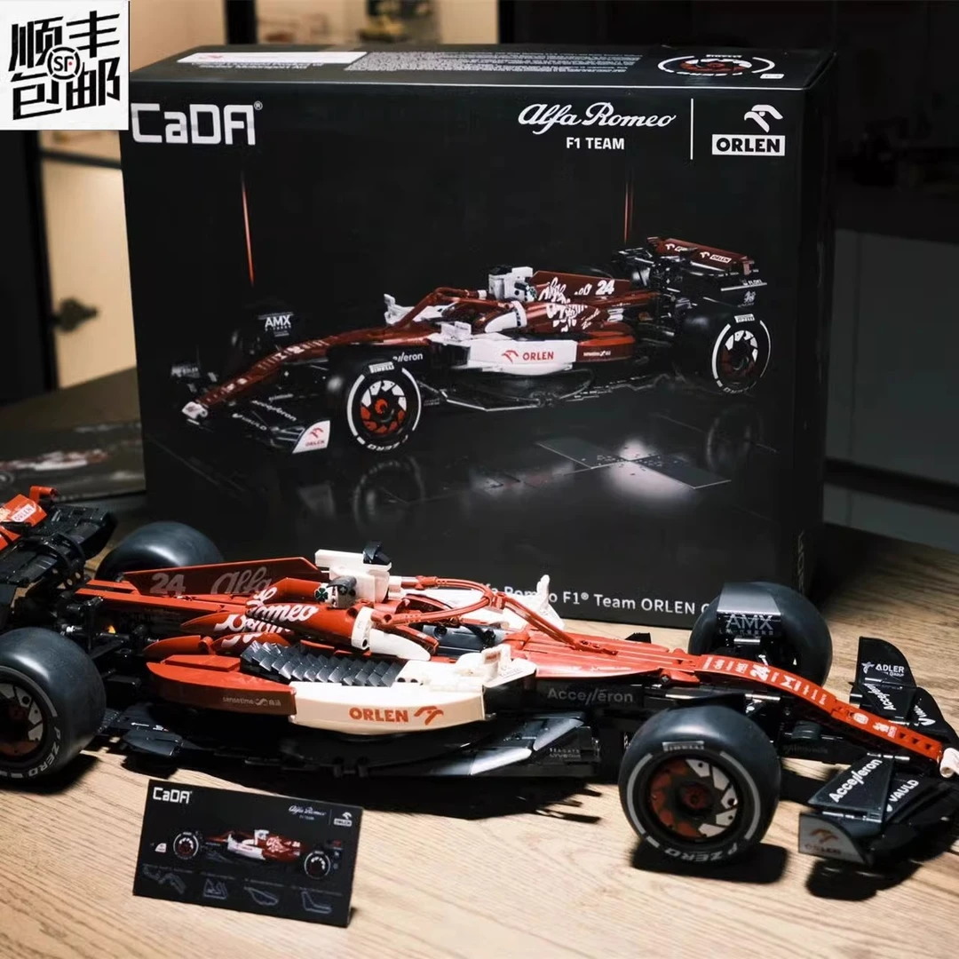 双鹰咔哒cada阿尔法罗密欧F1方程式赛车拼装模型积木适用于乐高