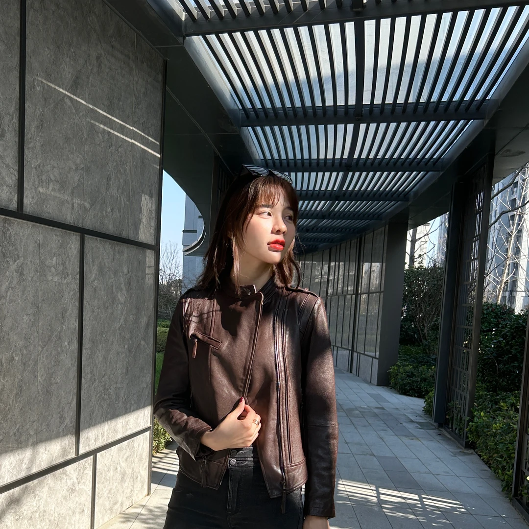 8811全植鞣头层绵羊皮海宁真皮皮衣外套女短款2023机车年新款上衣