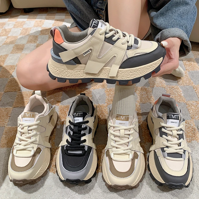 2023新款奶油泡芙拼色系带新款休闲阿甘鞋（508）