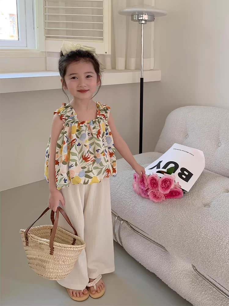 Dany.rabbit女童韩版碎花吊带衫2025夏女宝宝洋气小背心花苞上衣