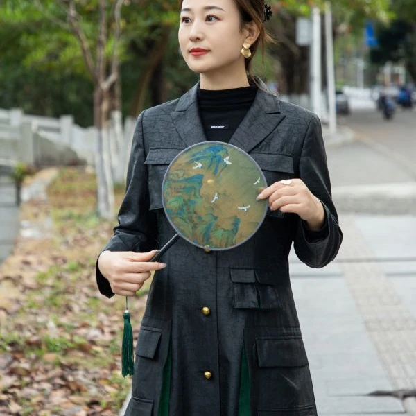 【香云故里】绿龟纹香云纱中长款西装女装连衣裙XB23A-18G339