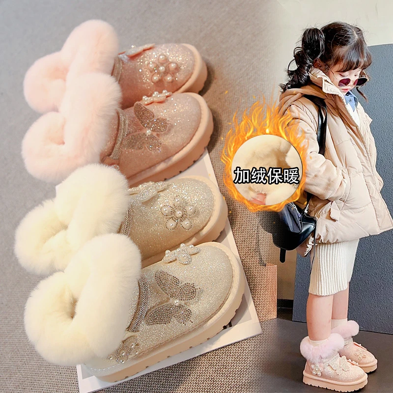 东北大棉鞋冬季新款女童雪地靴加绒加厚公主棉靴亮片保暖宝宝童鞋