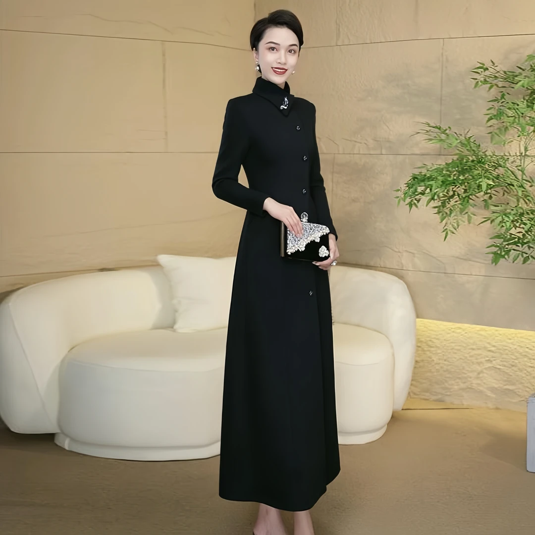 高贵气质冬季加厚保暖连衣裙女2024新款时尚显瘦中长款大衣裙3042