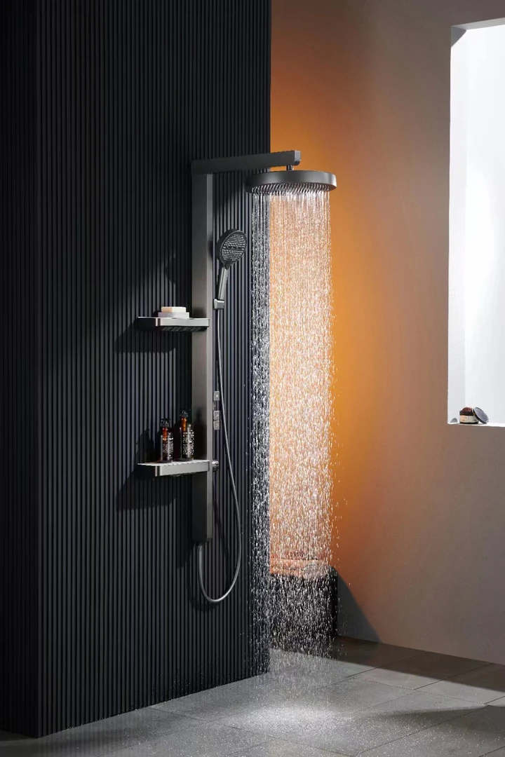 赛尼凯特#双层置物架大淋浴家用浴室白色枪灰增压淋浴花洒套装