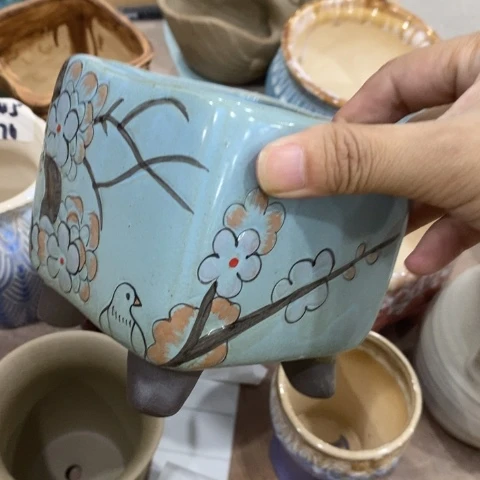 陶瓷20CM以下紫砂蓝色方盆