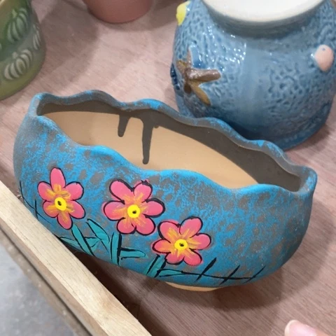 陶瓷20CM以下椭圆蓝色小花
