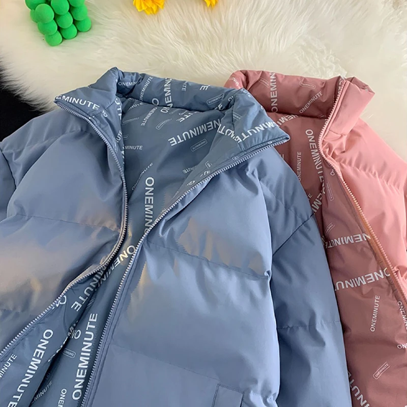 双面穿棉衣男外套冬季加厚棉袄立领港风潮牌印字母冬装袄子男棉服