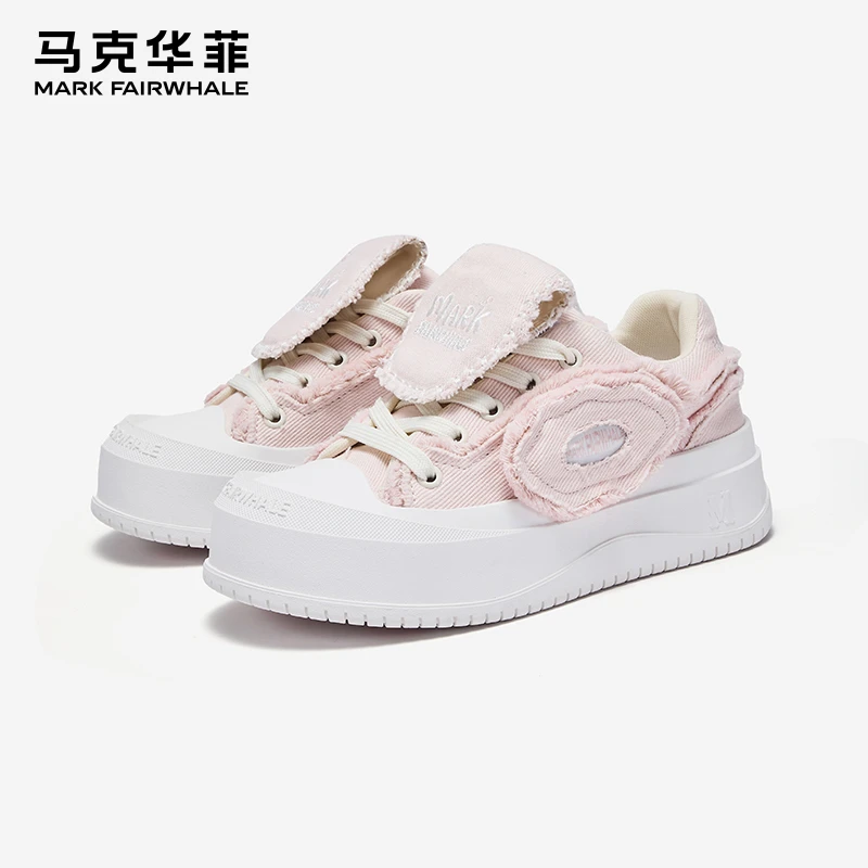 马克华菲女鞋贴贴厚底帆布鞋女新款板鞋秋款年轻人开口笑情侣鞋子