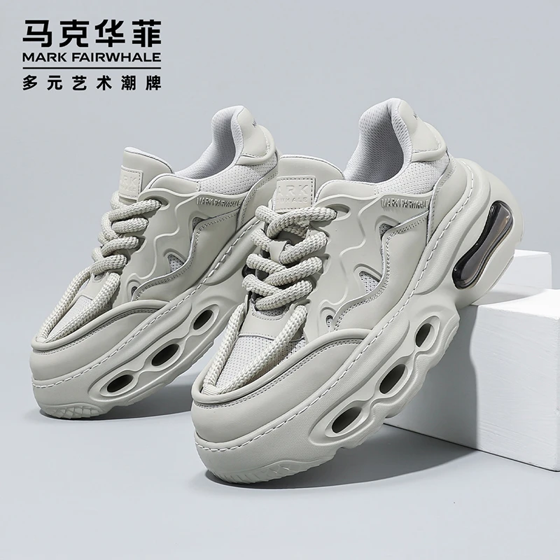马克华菲休闲男鞋2025新款气垫板鞋网面透气运动鞋时尚老爹鞋