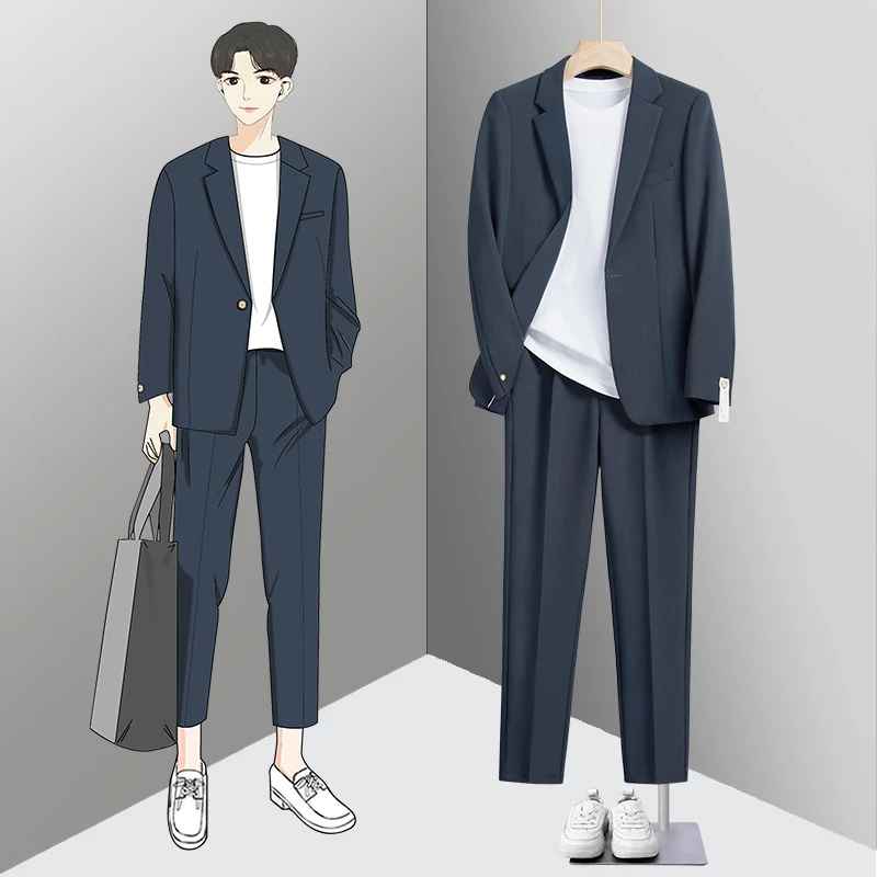 高端轻奢英伦雅痞帅气男士西服套装冷淡系高级休闲商务质感小西装