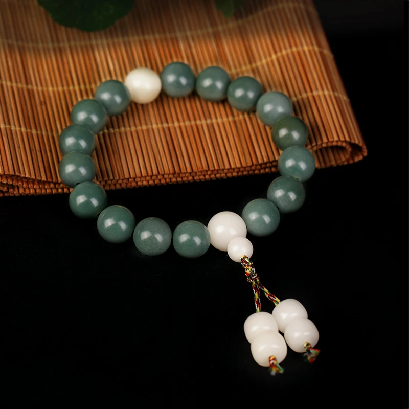 绕指柔 满绿菩提根手串风化陈籽全阴皮白玉菩提子男女高质感原创