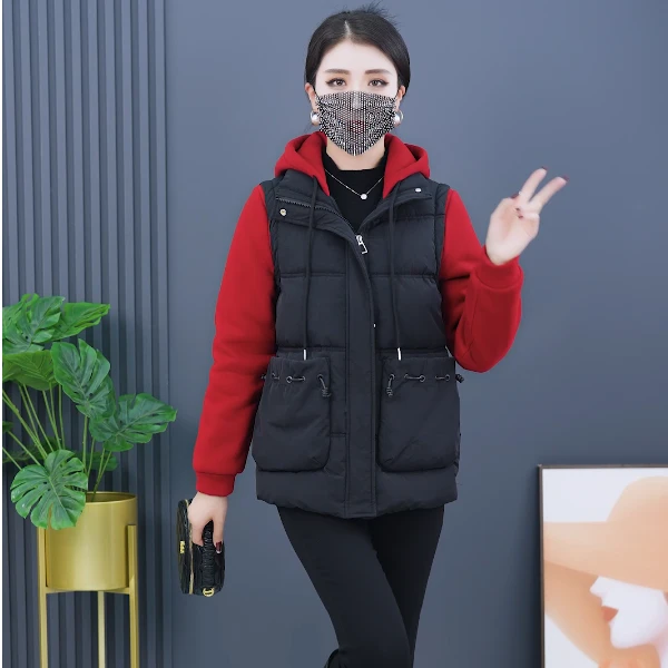 2024冬季新款方口袋气质短款假两件时尚减龄外套女棉衣连帽763