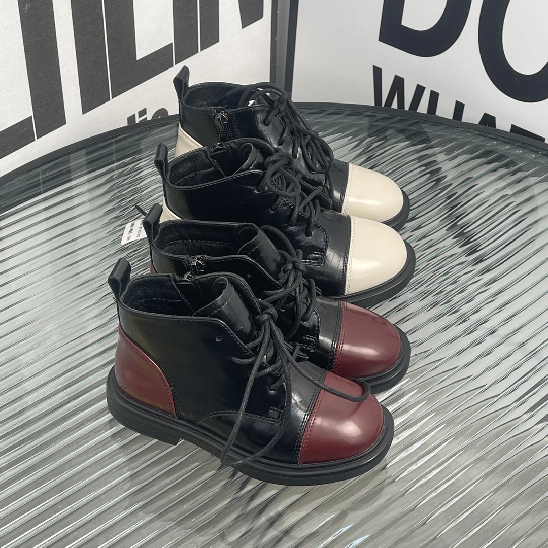 26-36码2023男女宝秋冬新款百搭英伦风真皮马丁靴L检（J）1010
