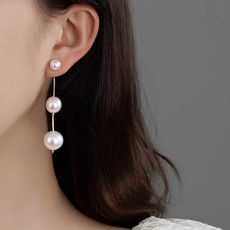 合金仿珍珠耳饰 金色日韩耳线不锈钢耳饰耳饰气质珠珠简约ins