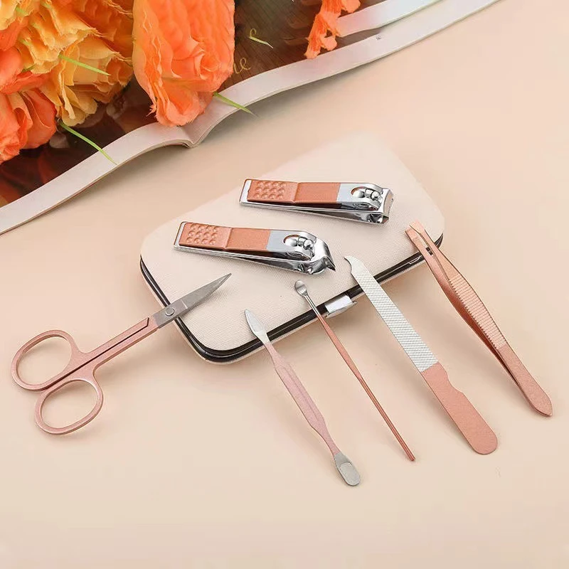 玫瑰金不锈钢指甲剪套装修脚刀指甲钳镊子18件套美甲工具礼品现货