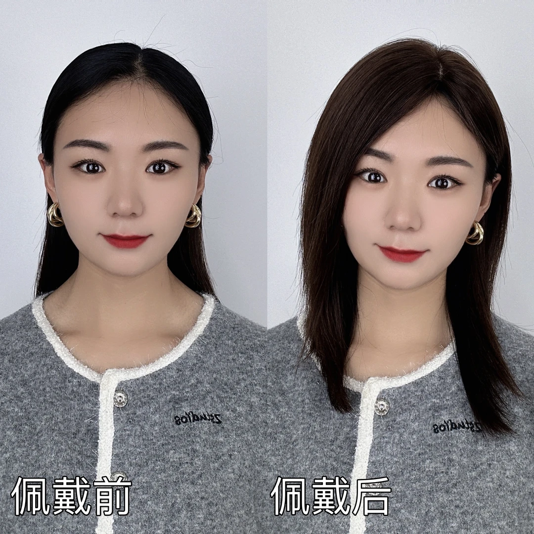 假发片头顶补发12*13女假发真发假发片手工发根透气女士隐形扁头