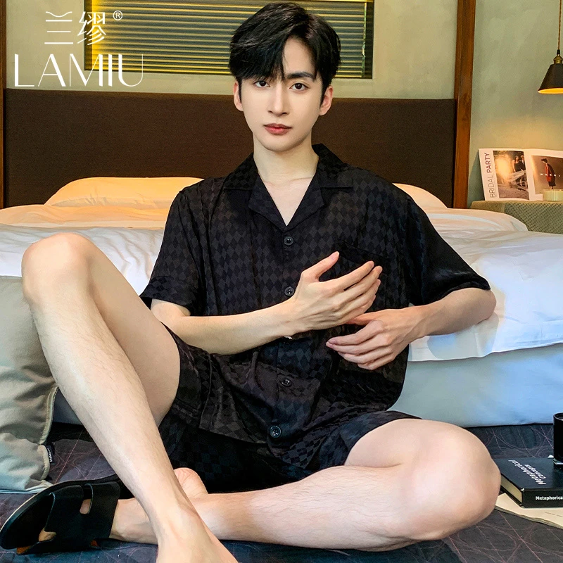 兰缪夏季2024新款凉感冰丝男士睡衣高级感可外穿青少年短袖家居服