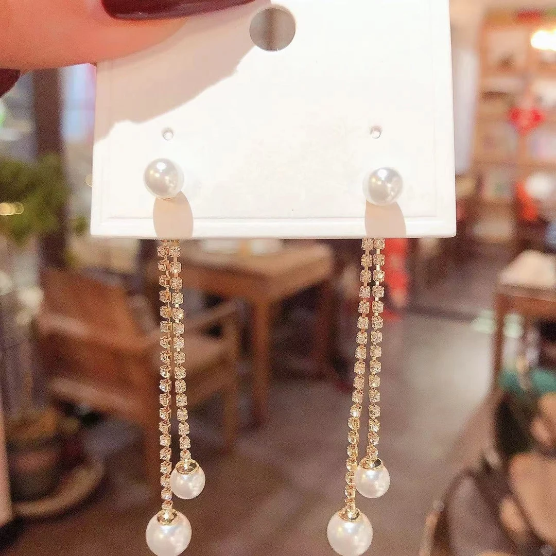 铜合金耳饰 耳环气质轻奢时尚百搭简约长款个性两戴N2036