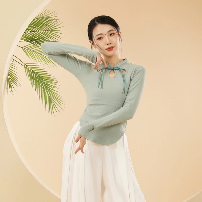 现代舞形体舞练功服古典舞春秋长袖舞蹈服艺考跳舞水滴领上衣女
