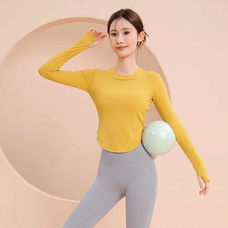 健身跑步T恤长女袖紧身上衣速干运动训练服自带胸垫修身瑜伽短袖
