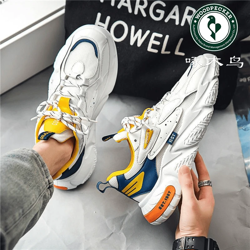 啄木鸟 男鞋透气网面鞋子男潮流百搭小白鞋厚底运动鞋休闲老爹鞋