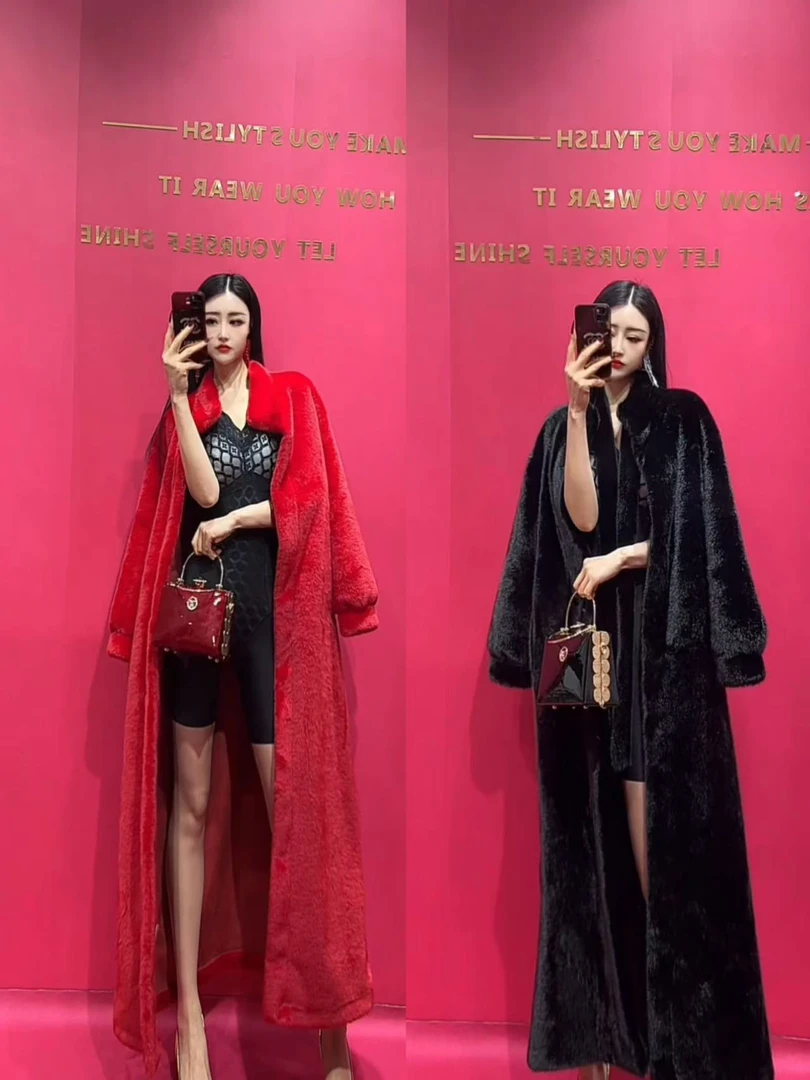 水貂绒外套慵懒风显瘦设计款加长版