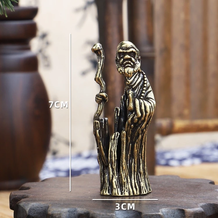 实心纯黄铜办公桌面小摆件达摩祖师茶饰品纯铜创意复古手把玩件