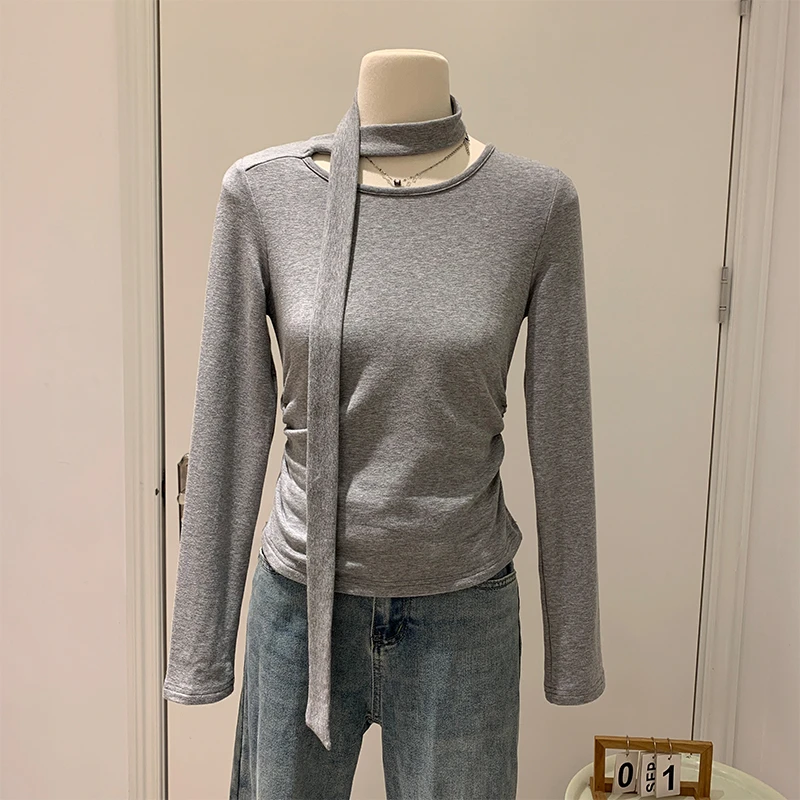 内搭时尚打底衫女2025新款秋冬款性感挂脖领正肩辣妹气质长袖上衣