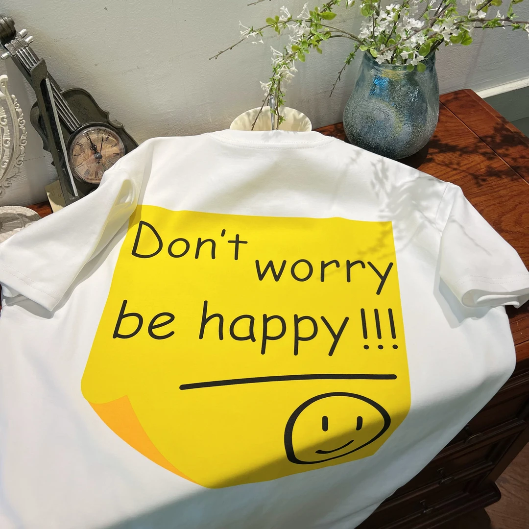 【夏日笑脸】2024夏季设计师新款时尚宽松圆领印花休闲百搭短袖T