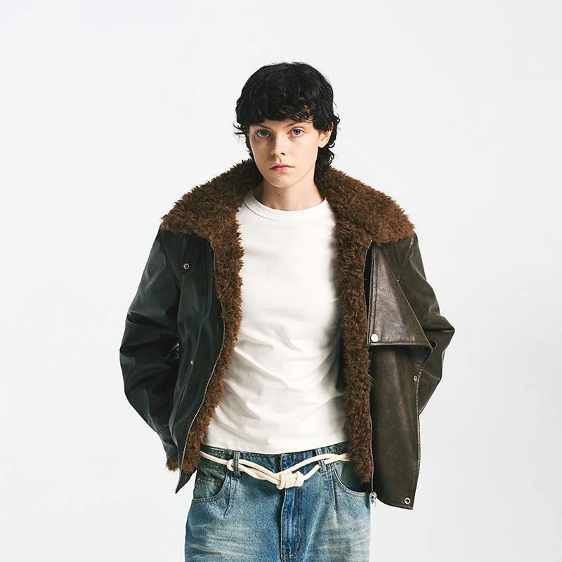 【新品】Howwell24秋冬 正反穿皮毛外套极简皮衣夹克外套美式休闲