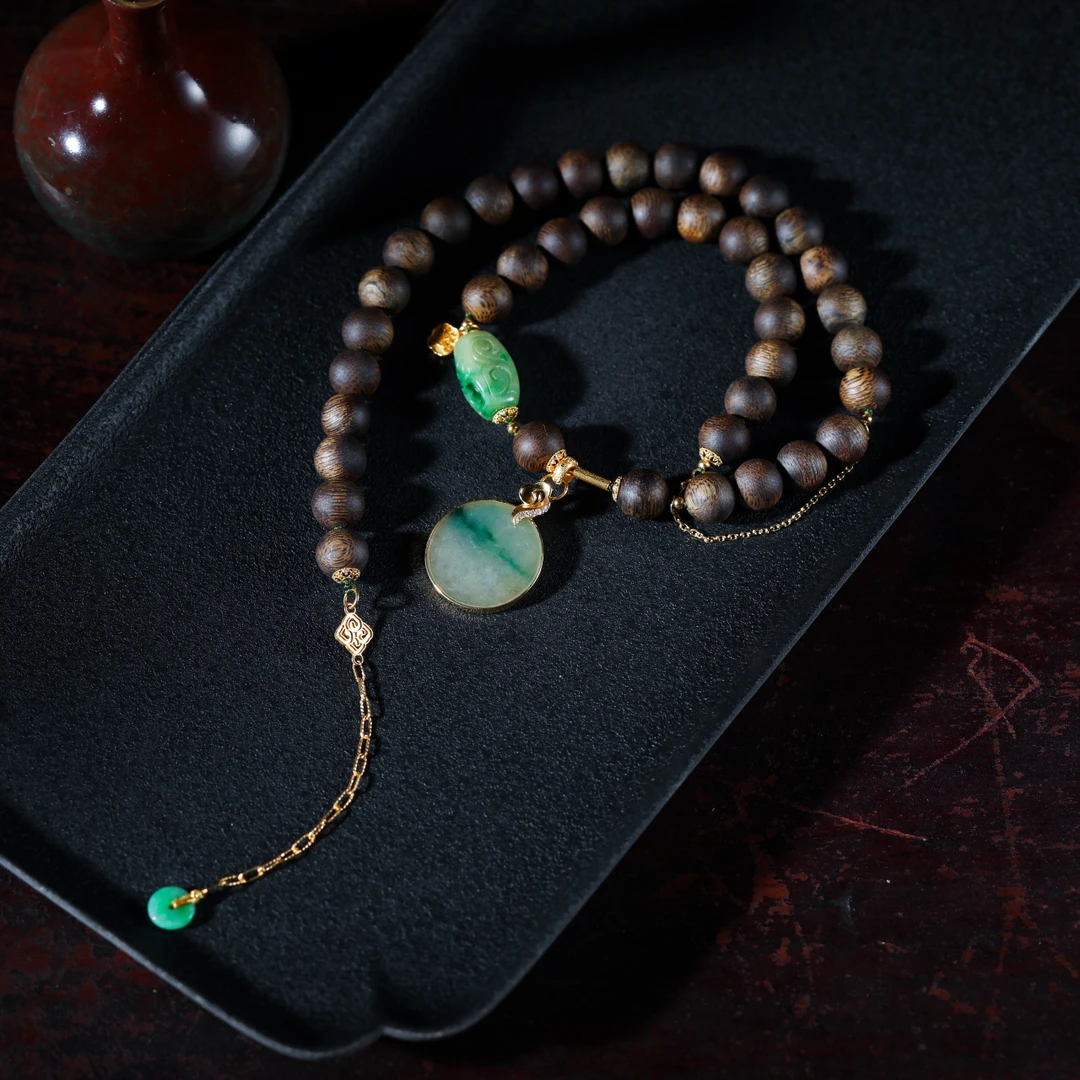 【意婵】典藏级九九分沉棋楠沉香双圈雕圆牌配件-905136