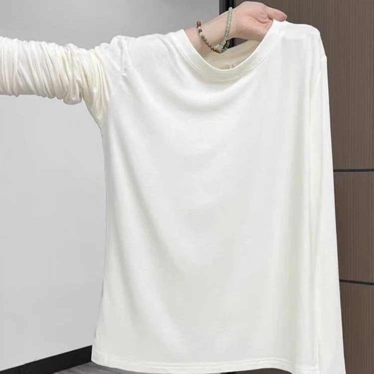 纯白色T恤打底女棉圆领长袖2024年春秋季新款修身显瘦内搭上衣潮