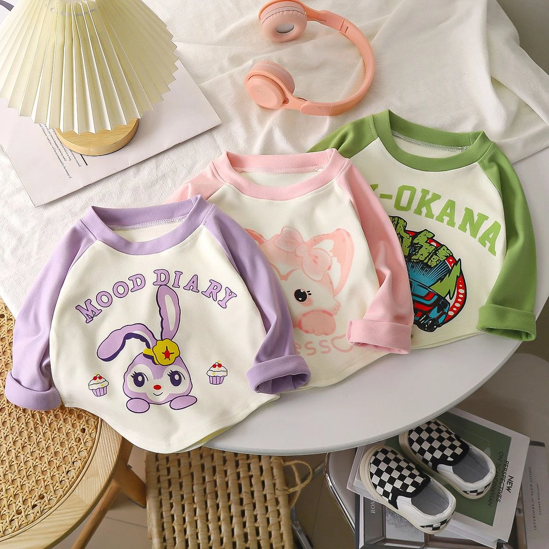 新款儿童长袖T恤打底衫女宝宝春秋卫衣中大童德绒内搭上衣单穿潮