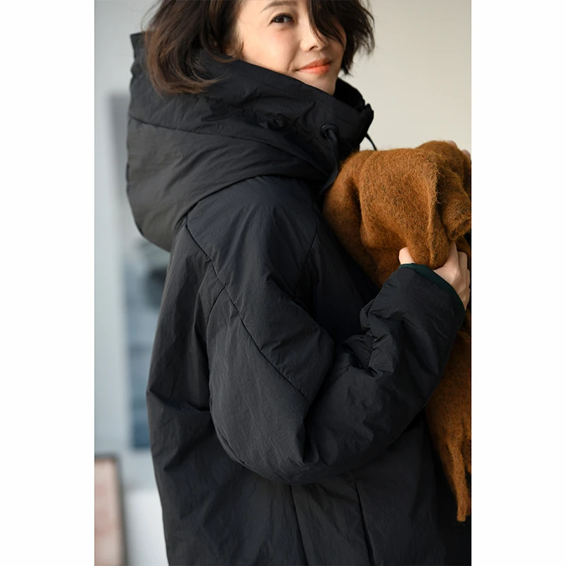 F91081 韩版洋气连帽大兜羊毛内胆宽松茧型长款棉服女冬 米兰宣言