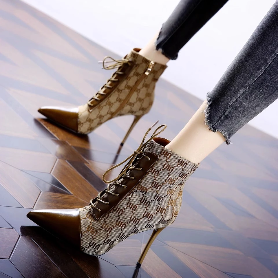 御姐OL职业尖头高跟鞋2025秋冬季英伦风系带马丁靴气质细跟短靴女