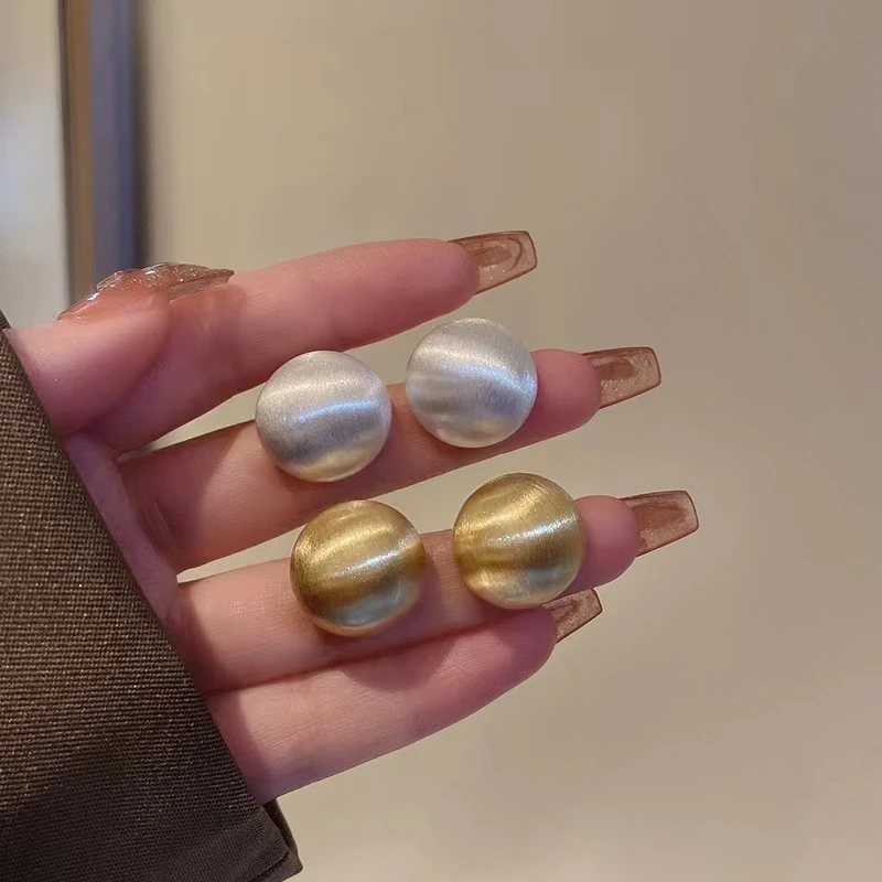 合金耳饰 简约小众半圆形拉丝磨砂女式耳钉女金属冷淡风耳环耳饰