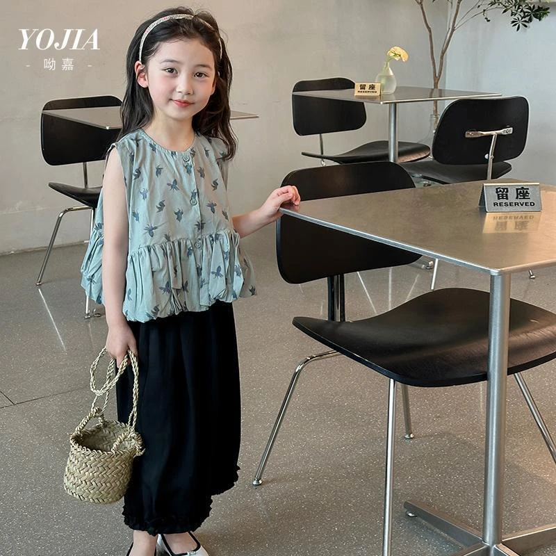 女童韩版新款洋气森系儿童娃娃衫夏季纯棉无袖T恤上衣中大童背心