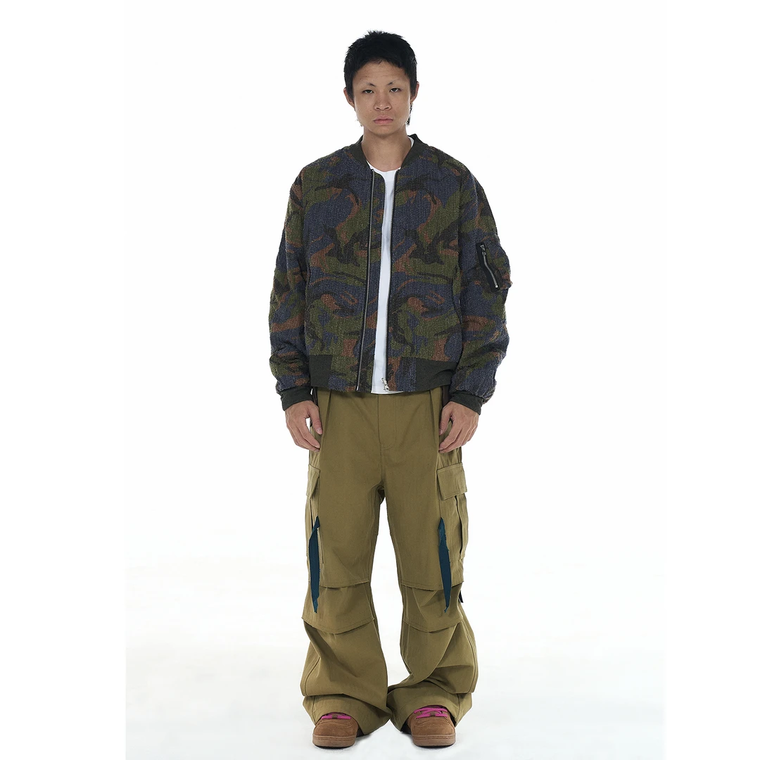 EK 2024秋冬提花色织迷彩两面穿ma-1空军bomber拉链外套夹克棉服