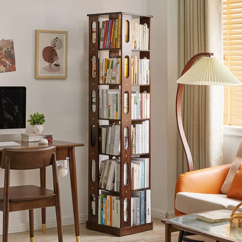 【旋转书架】实木可移动旋转书架落地置物架书柜家用客厅