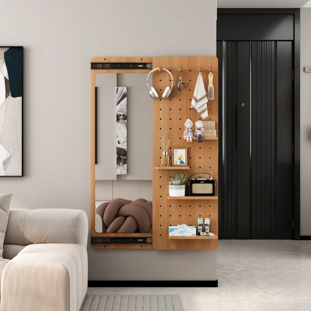 【三哥专属】全实木隐形推拉穿衣镜家用简约壁挂玄关北欧洞洞板全身