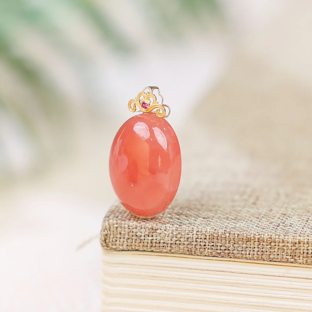 【桃总推荐】18K红纹石蛋面吊坠@@ZY30607013