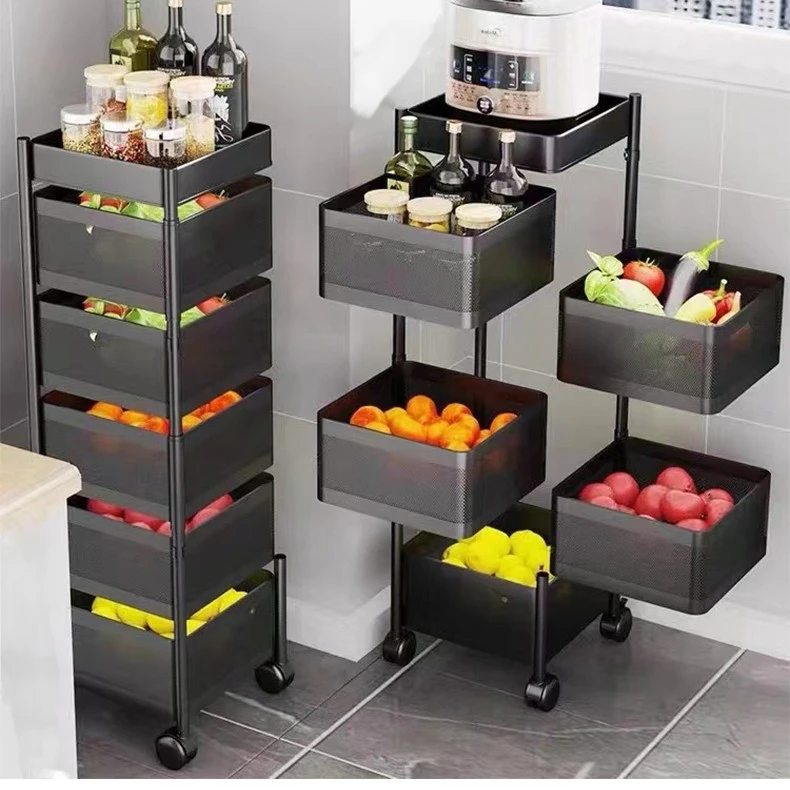 【免安装旋转置物】厨房蔬菜瓜果置物金属柜落地多层多功能家用篮子
