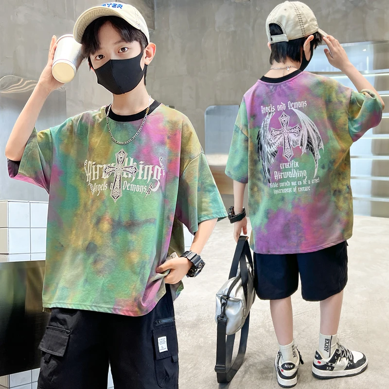 男童夏季短袖T恤新款夏装中大童儿童男孩痞帅炸街上衣短裤套装